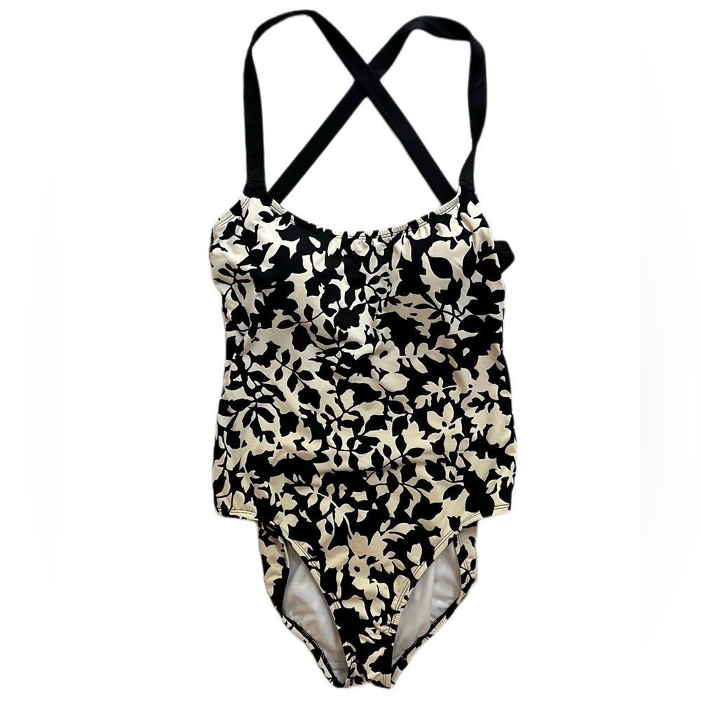 Ralph Lauren Black Regent Floral X Back One-Piece Swimsuit Women's Size 10